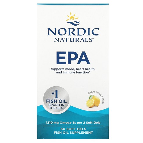 Nordic Naturals EPA 레몬맛 1 210mg 소프트젤 60정(소프트젤 1정당 605mg), 1개 알파노르딕워킹