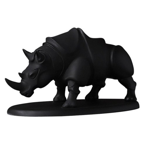 Polyresin 코뿔소 동상 조각 동물 장식 입상 홈 장식 머리맡 장식 생일 선물, 검은 색, 합성수지