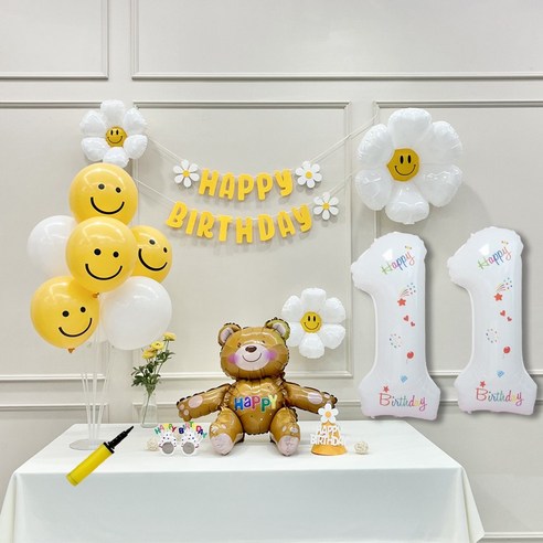 연지마켓 데이지 곰돌이 생일 파티 숫자 풍선 가랜드 세트, 11, 1세트, 베어 옐로우A 11
