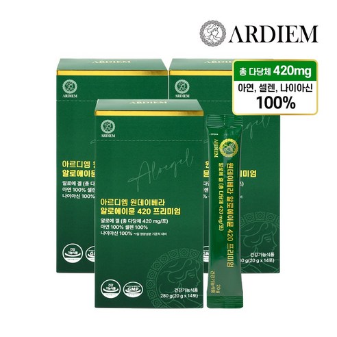 아르디엠 원데이베라 알로에이뮨 420 프리미엄 알로에겔 면역력 젤리스틱 20g x 14포, 3박스, 14회분
