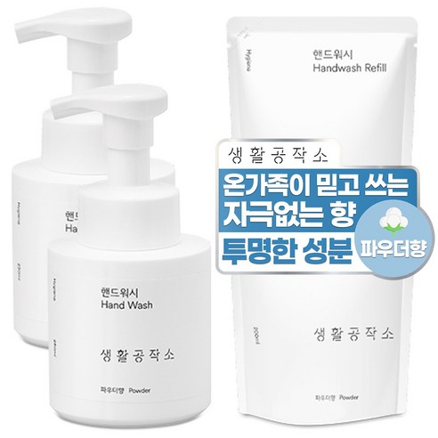 생활공작소 핸드워시 파우더향 용기 250ML 2개 + 리필 200ML 2개, 1세트, 900ml