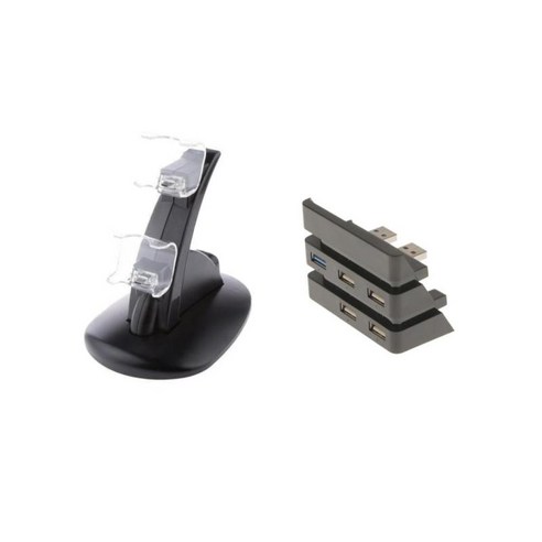 충전기 독 스테이션 듀얼 USB 고속 충전 스탠드 + PS4용 USB 3.0 허브