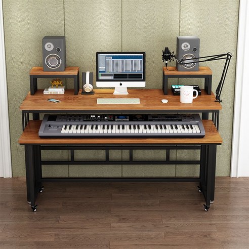 작곡 미디 피아노 책상 전자 오르간 테이블 데스크 건반 책꽂이 포함, 블랙 프레임 오크 테이블 가로 140폭 137, 조립하다.