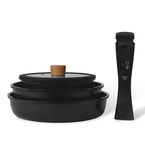 엔젤쿡 세라믹 코팅 탈착핸들 쿡웨어세트 5P, 블랙, 18cm 냄비+18cm 냄비뚜껑+22cm 웍+24cm 팬+탈착핸들, 1세트