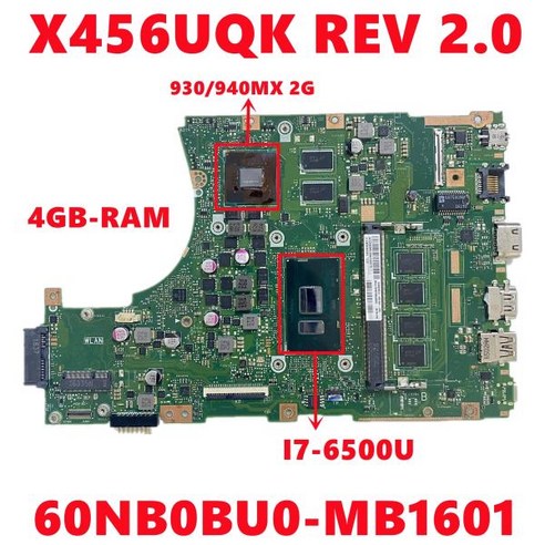 노트북 마더보드 ASUS X456U X456UA X456UB X456UJ X456UQ X456UQ X456UV X456UQK I7-6500U N16S-GMR-S-A, 01 I3-6100U 4GB V2G