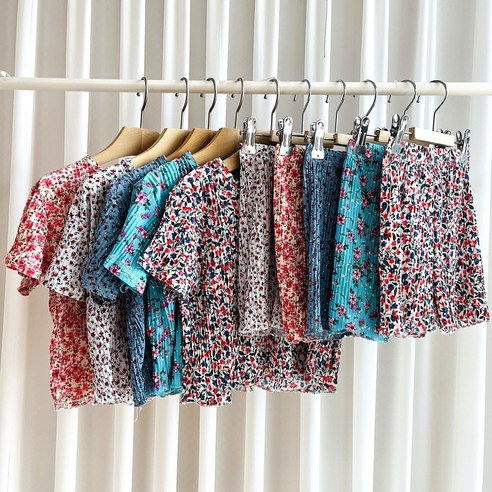 츄아랜드 플리츠 꽃 반팔 상하세트 할미반팔상하세트 꽃플리츠