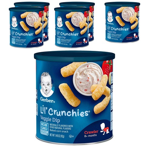 거버 릴 크런키 베이크드 콘 스낵 어린이곡물과자 42g, 베지 딥(Veggie Dip), 6개
