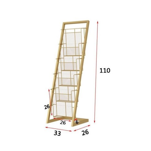 잡지꽂이 매거진랙 철제 진열대 엽서 홍보물 팜플렛 거치대 카페, 골드 4단