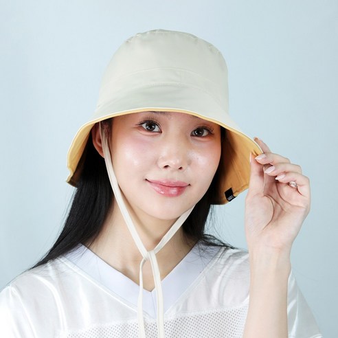 루페오 여성 골프 리버시블 와이드챙 스트링 리본 버킷햇 벙거지 모자, 베이지/머스타드, 1개