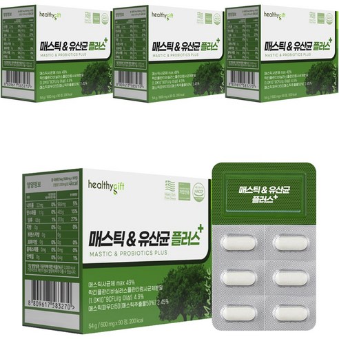매스틱 & 유산균 식약처 HACCP 인증 매스틱검 분말 정, 4개, 90정