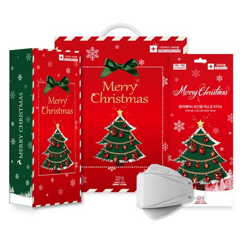 크리스마스 에디션 선물세트 퓨리에어4 보건용 마스크 KF94 대형 흰색 50매입 개별포장 국내생산, 3박스
