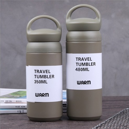 ZZJJC 아이디어 보온병 아이디어 텀블러 아웃도어 보온병, 그레이 스트랩 손잡이, 350ml