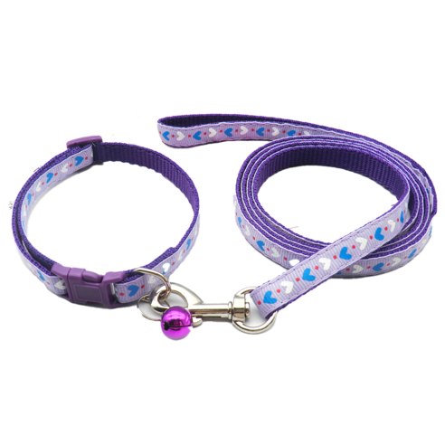 펫토리 초경량 목줄 + 리드줄 세트 새끼강아지 소형견 10mm 너비, 하트-보라색, 1개