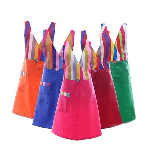 전통 한복앞치마 고급 비단 색동앞치마 주방앞치마 (170), 노랑, 1개