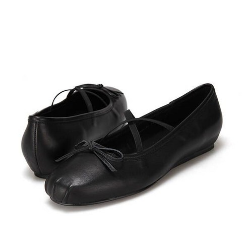 바바라 양가죽 리본 셔링 X자 밴드 여성플랫 1cm BBH140BK 670640