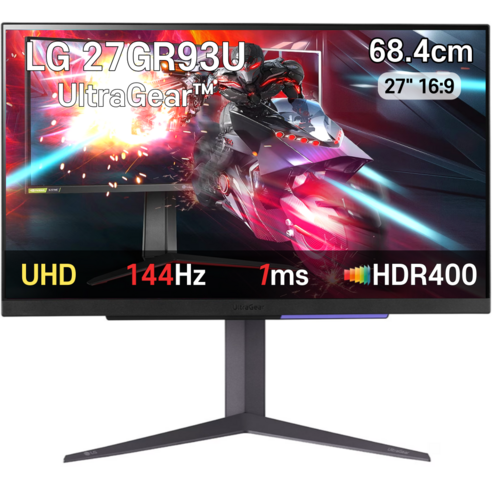 LG전자 울트라기어 27GR93U IPS패널 27인치 1ms 144Hz 4K UHD G-SYNC 안전배송, 27GR93U_무료택배배송