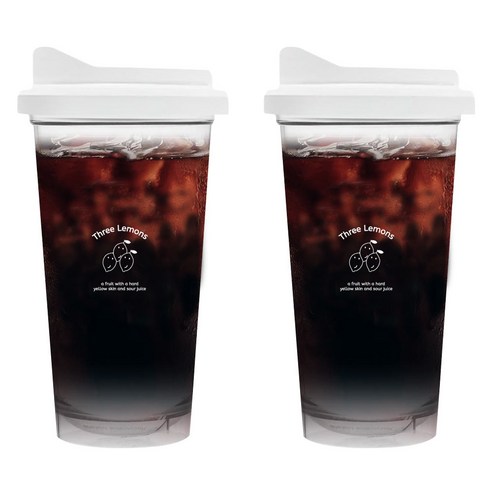 Three Lemons 리유저블 텀블러 컵 2개, 화이트 화이트, 473ml