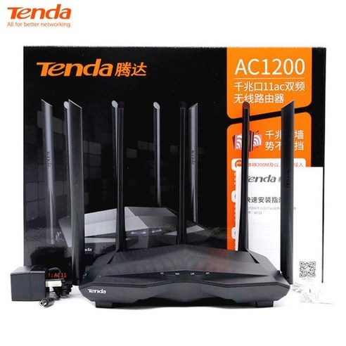 무선 공유기 라우터 tenda ac11 ac1200 와이파이 기가비트 2.4g 5ghz 듀얼 밴드 1167mbps 네트워크 와이파이 리피터 5개 고이득 안테나, 영국 플러그 추가, 포장 상자와 함께