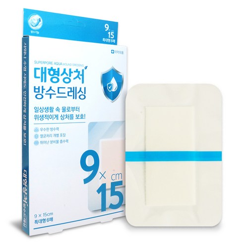 밴드골드 슈퍼포아 아쿠아 9x15cm 특대형 6매입 방수드레싱밴드, 1개