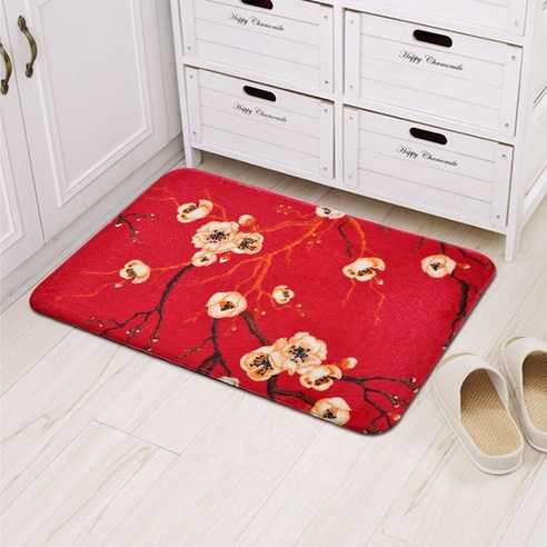 KORELAN 꽃 부귀 시리즈 매트리스 침실 부엌 욕실 입구 매트리스 카펫 매트리스, 붉은 바탕의 매화, 40*60cm