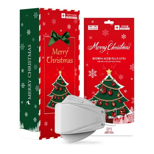 크리스마스 에디션 선물세트 퓨리에어4 보건용 마스크 KF94 대형 흰색 개별포장 국내생산, 5박스, 10매입