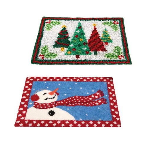 2 세트 크리스마스 래치 후크 키트 쿠션 카펫 매트 만들기 키트 수공예품 20x14in, 다색, 폴리 에스터