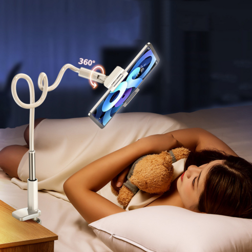 브이럽스 침대 휴대폰 테블릿 자바라 거치대, 화이트, 태블릿