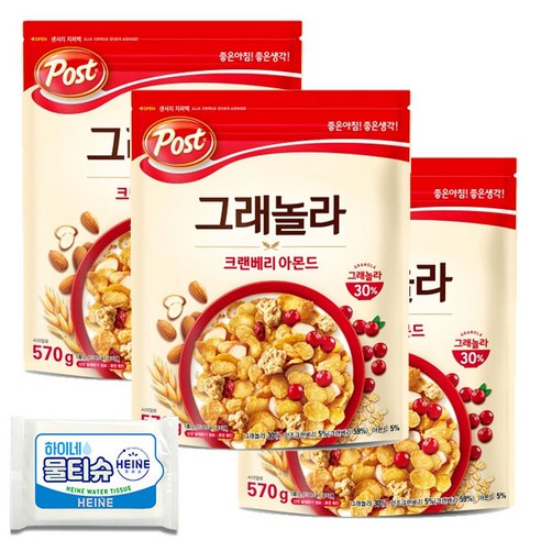 포스트 그래놀라 크렌베리 570gx3+물티슈, 570g, 2세트