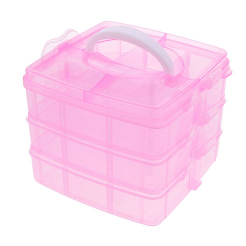 3-Tier 18 슬롯 조정 가능한 디바이더 보석 보관 상자 케이스 비즈 주최자, 대형, 플라스틱, 핑크