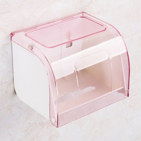 화장실 티슈 박스 랙 비 천공 방수 화장실 가정용 벽 장착, 핑크 [펀치 없음 \ 펀치] 유니버설 종이 유형