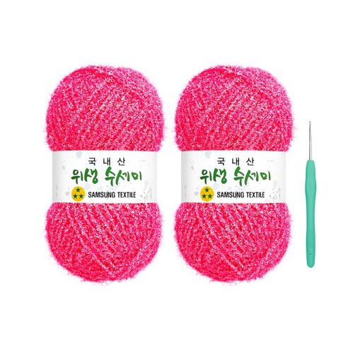 울클럽 사각 웨이브 수세미 DIY 위생수세미실 2볼세트(동영상제공), 724 네온핑크, 724 네온핑크