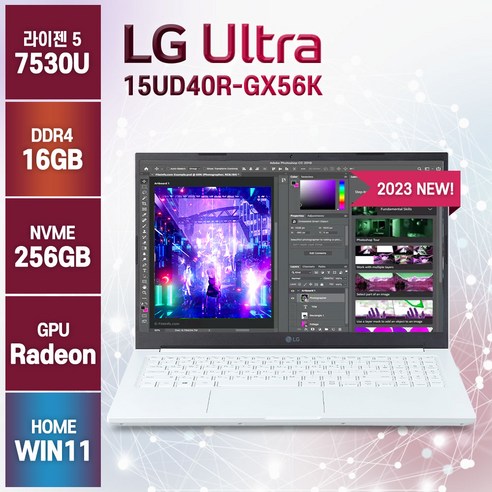 lg전자  LG전자 울트라PC 15인치 AMD 라이젠 R5-7530U 노트북 컴퓨터 [마우스/키스킨/보호필름 포함], 화이트, 15UD40R-GX56K, 라이젠5, 256GB, 16GB, WIN11 Home