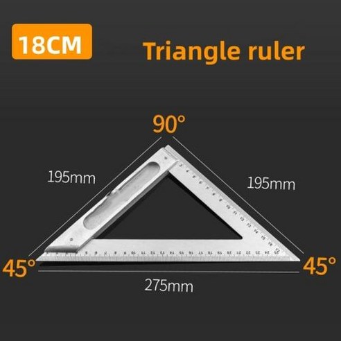 알루미늄 합금 스퀘어 눈금자 직각 90 도 회전 눈금자 목공 눈금자 스틸 회전 눈금자 측정 도구 게이지, 2) 18CM C