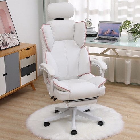 ComfyZone 컴포트 컴퓨터 의자 눕힐 수 있는 승강 가능한 사무용 의자, 흰색