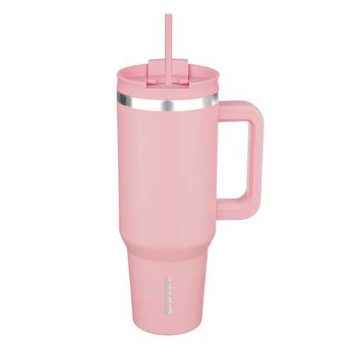 bjpkpk 스테인리스 스틸 핸들 보온컵 빨대 포함, 핑크, 1개, 1200ml