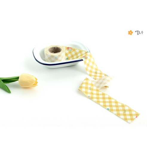 바이어스 테이프 무형광 테두리 홈패션 소품 부자재 면 20수 (폭 4cmX 길이 630cm) 조이플라워, 1개, 옐로우