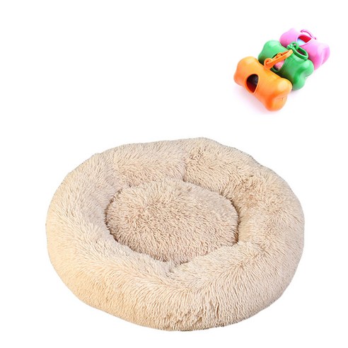 강아지 고양이 마약방석 - 대형견 도넛 쿠션 + 배변통, 11.라이트카멜 + 배변통