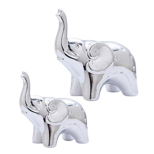 2x 귀여운 코끼리 입상 동물 조각 예술 공예 홈 Deocr, 세라믹, 은