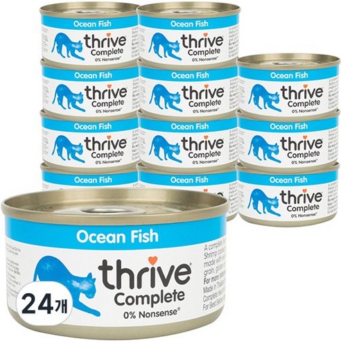 쓰라이브 컴플리트 그레인프리 고양이 주식캔, 흰살생선, 75g, 24개