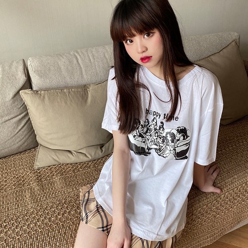 리얼 샷 순수 코튼 2021 여름 새로운 한국 스타일 느슨한 반팔 티셔츠 여성 슈퍼 핫 트렌디