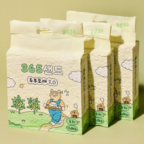 3651 365샌드 고양이 두부모래 2.0 가는입자, 7L, 3개, 녹차향