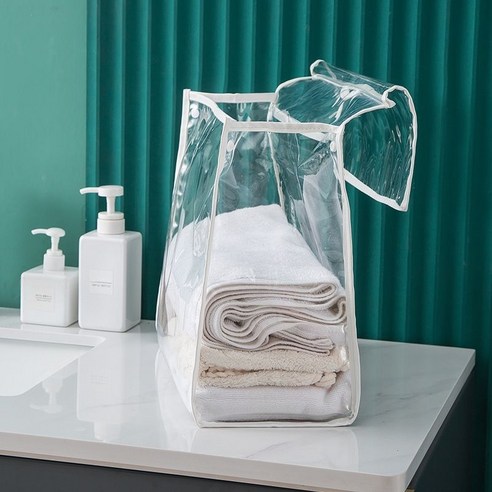 목욕 방수 PVC 수납봉투 휴대폰 방습 방진 벽걸이식 투명 수납가방 가능, 38x19x39CM, 기본 화이트