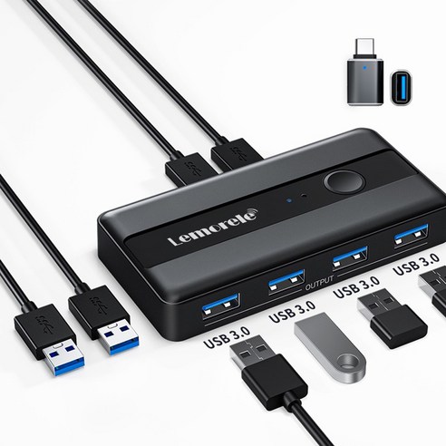 Lemorele USB 스위치 어댑터 2 입력 4 출력 USB 스위치 KVM 스위처 프린터 컴퓨터 키보드 마우스 공유자 컨트롤러, 검정, 검정, 1개