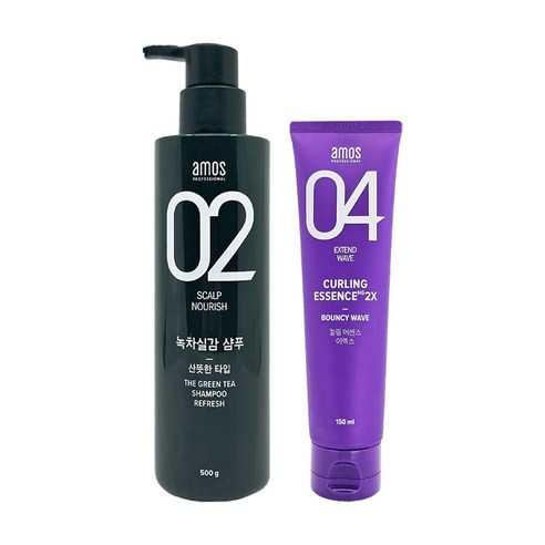 아모스 아모스 녹차실감 샴푸 500g 지성용(산뜻한)+헤어 컬링 에센스 2X 150ml, +컬링 에센스 2X 150ml