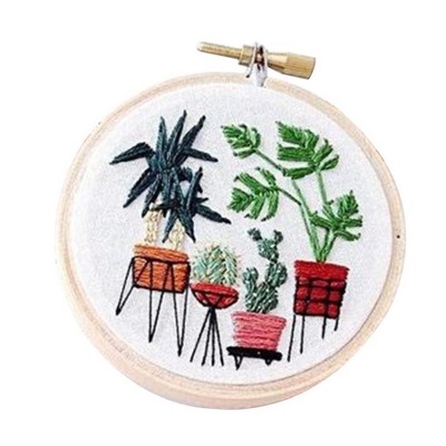 사전 인쇄된 DIY 자수 스타터 키트 식물 스탬프 크로스 스티치 아트 세트, EC006, {"사이즈":"30cm"}, {"수건소재":"코튼"}