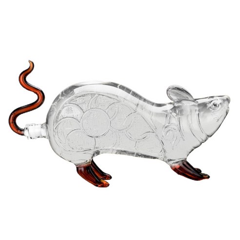 위스키 디켄터 마우스 모양 유리 동물 물병 장식 알코올 버번 스카치 자동차, 30x20x10cm, 분명한