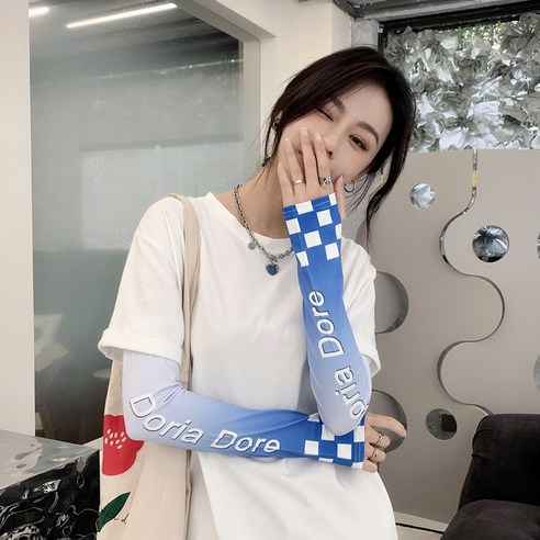 ZZJJC 선블라인드 아이스 여 ins 통기팔 토시 아이스에 롱 슬리브, 엄지손가락 핏 블루