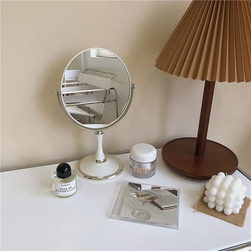 화이트 테이블 화장경 양면 거울 YA-019, 8인치 와인 타원