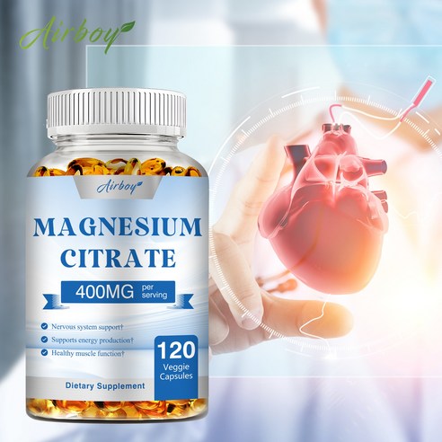 구연산마그네슘 400mg - 뼈, 근육 및 소화 건강에 도움, 최고 함량, 60정, 1개