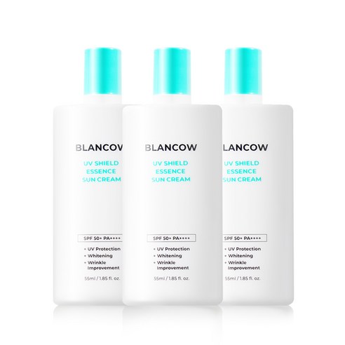 블랑카우 유브이 쉴드 에센스 선크림 SPF50+ PA++++, 3개, 55ml